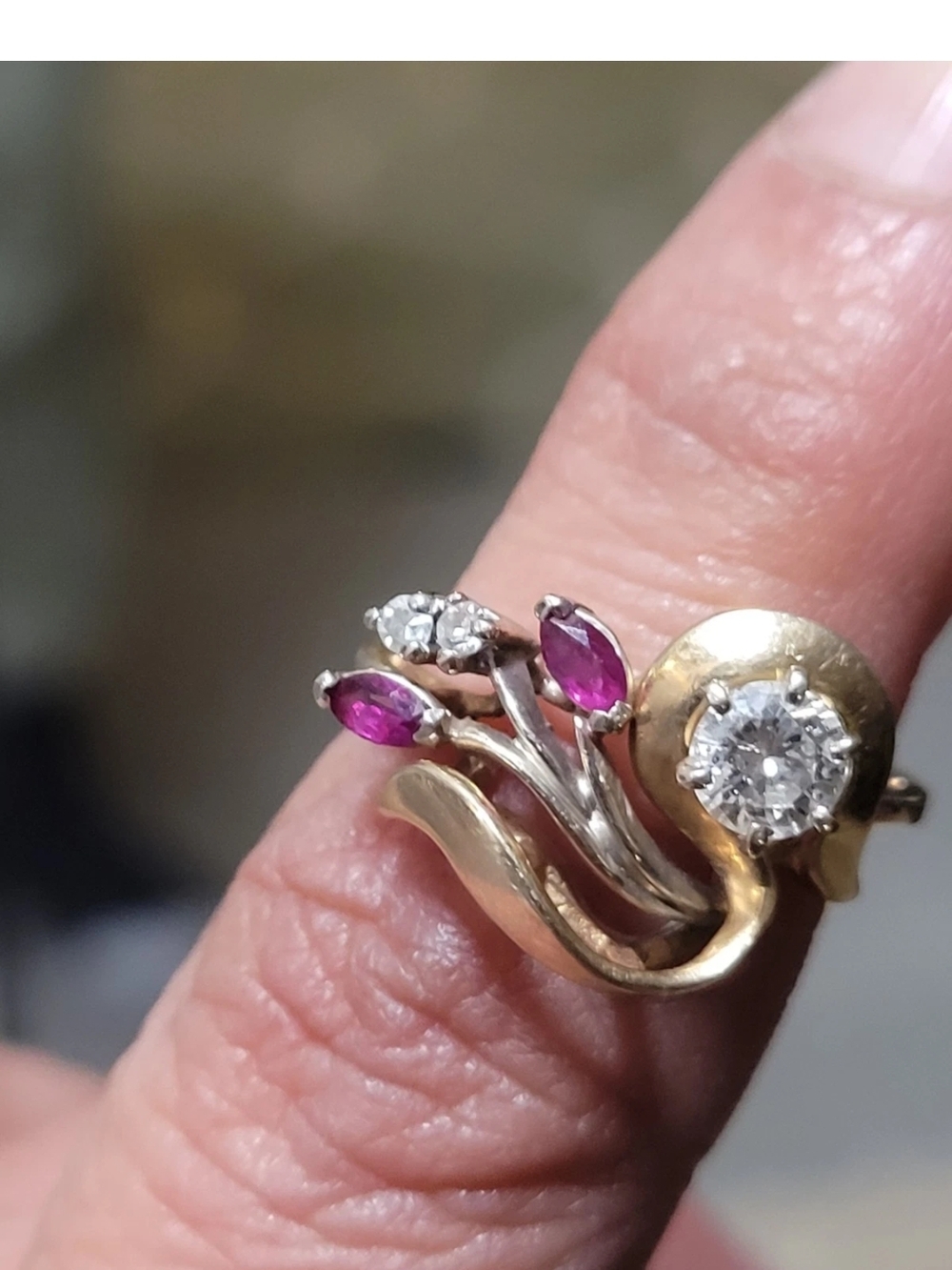 Antique Art Deco Diamond Ruby Spinel Art Noveua Gold 14kp Ring